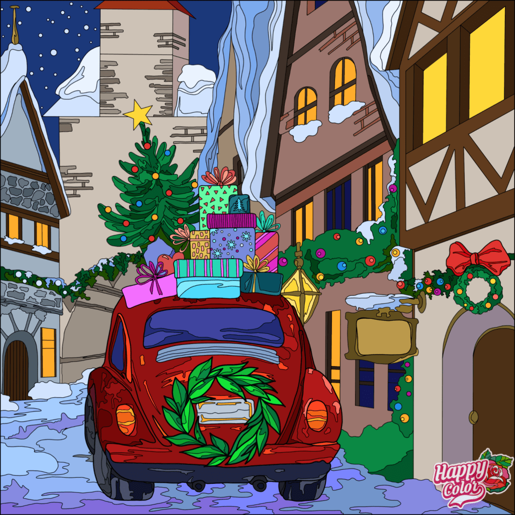 Red Volkswagen with presents packed on top! 